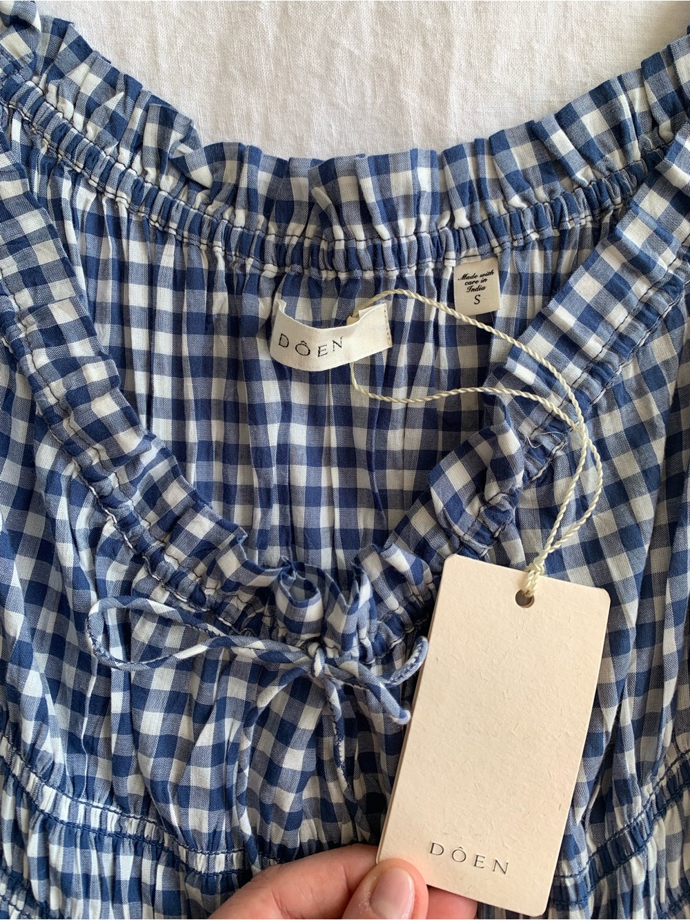 NWT Doen Emmaretta Cotton Voile Smocked A Line Midi Maxi Dress Blue Gingham - Picture 9 of 13